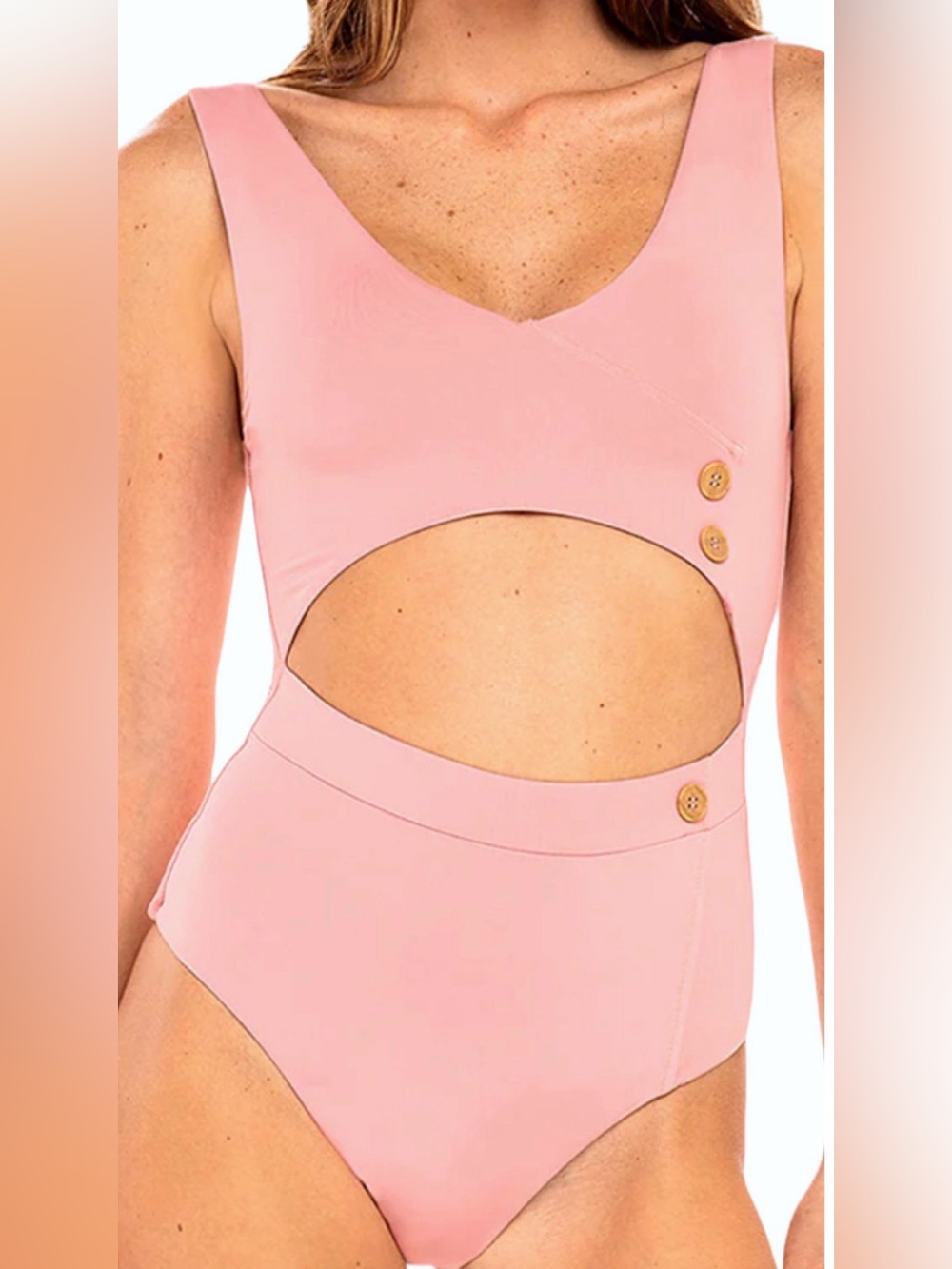 NEW REVEL REY CARMEN CUTOUT BUTTON ONE PIECE SWIMSUIT SIZE M